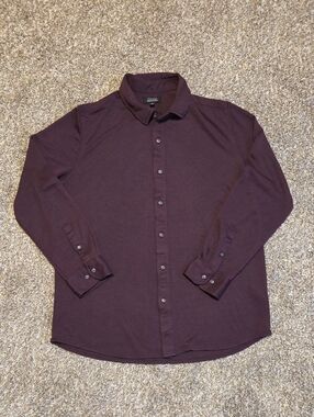 TAHARI Men's Luxe Modal Blend Long Sleeve Button-Up Shirt - Burgundy L